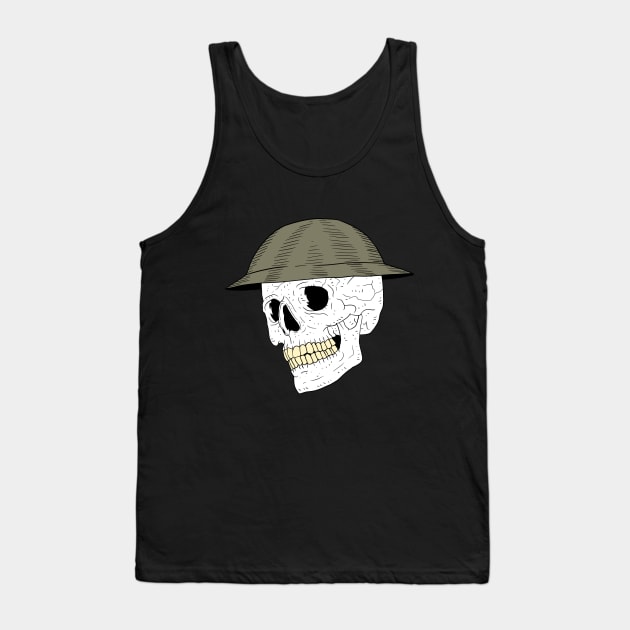 a skull with a british world war 2 helmet. Tank Top by JJadx